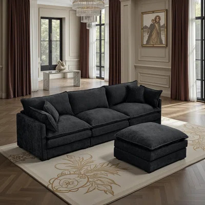 105" Modular L-Shaped Sectional Sofa - Plush Chenille Cloud Couch with Movable Ottoman, 3-Seater DIY Combination for Living Room | Wayfair North America