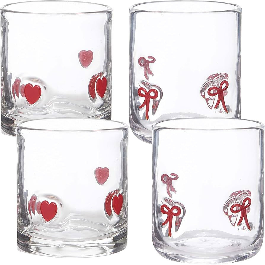 4 Pcs Coquette Bow Heart Icon Juice Glasses,Stemless Icon Glasses Set with Heavy Base for Gift En... | Amazon (US)