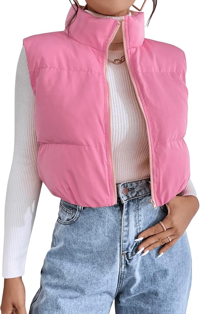 SweatyRocks Women's Winter Lightweight Crop Vest Sleeveless Warm Puffer Outerwear Padded Gilet | Amazon (US)