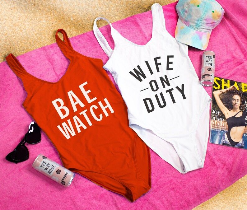 Bae Watch, Wife on Duty, Swimsuit, Bachelorette Party Swimsuits, Beach Bachelorette, Bathing Suit... | Etsy (US)