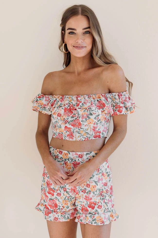 A Miracle Awaits Pink Floral Off The Shoulder Cropped Blouse | Pink Lily
