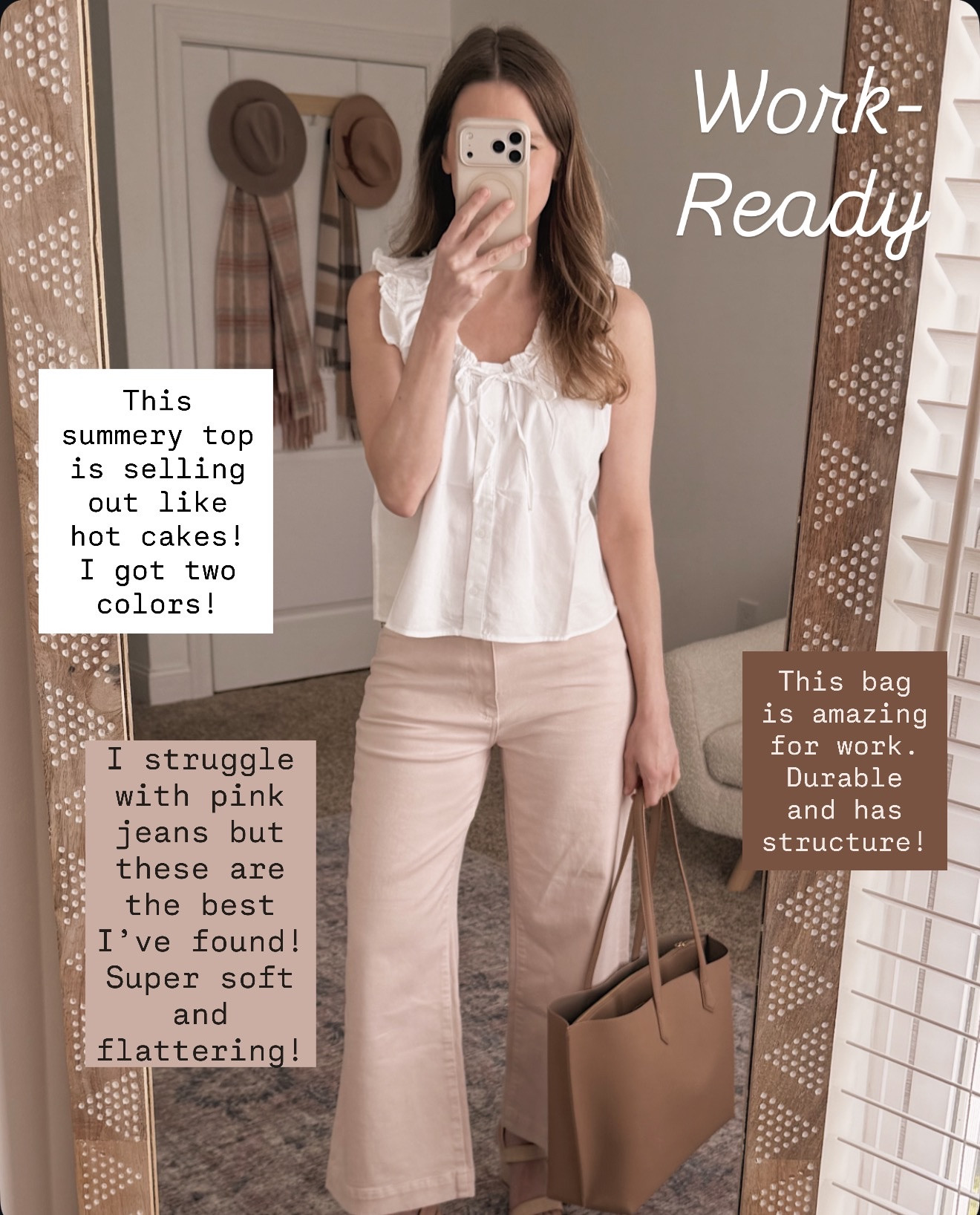 I've been living in this combo because it's somehow both professional and comfortable enough that I forget I'm wearing "work clothes."

work ready outfit, business casual style, summer workwear, pink wide leg pants, white sleeveless top, office appropriate outfit, professional style, comfortable work clothes, neutral work outfit, teacher outfit, meeting ready look, polished casual style, workwear essentials, summer business attire, structured handbag, work from office outfit

#LTKOver40 #LTKSeasonal #LTKWorkwear
