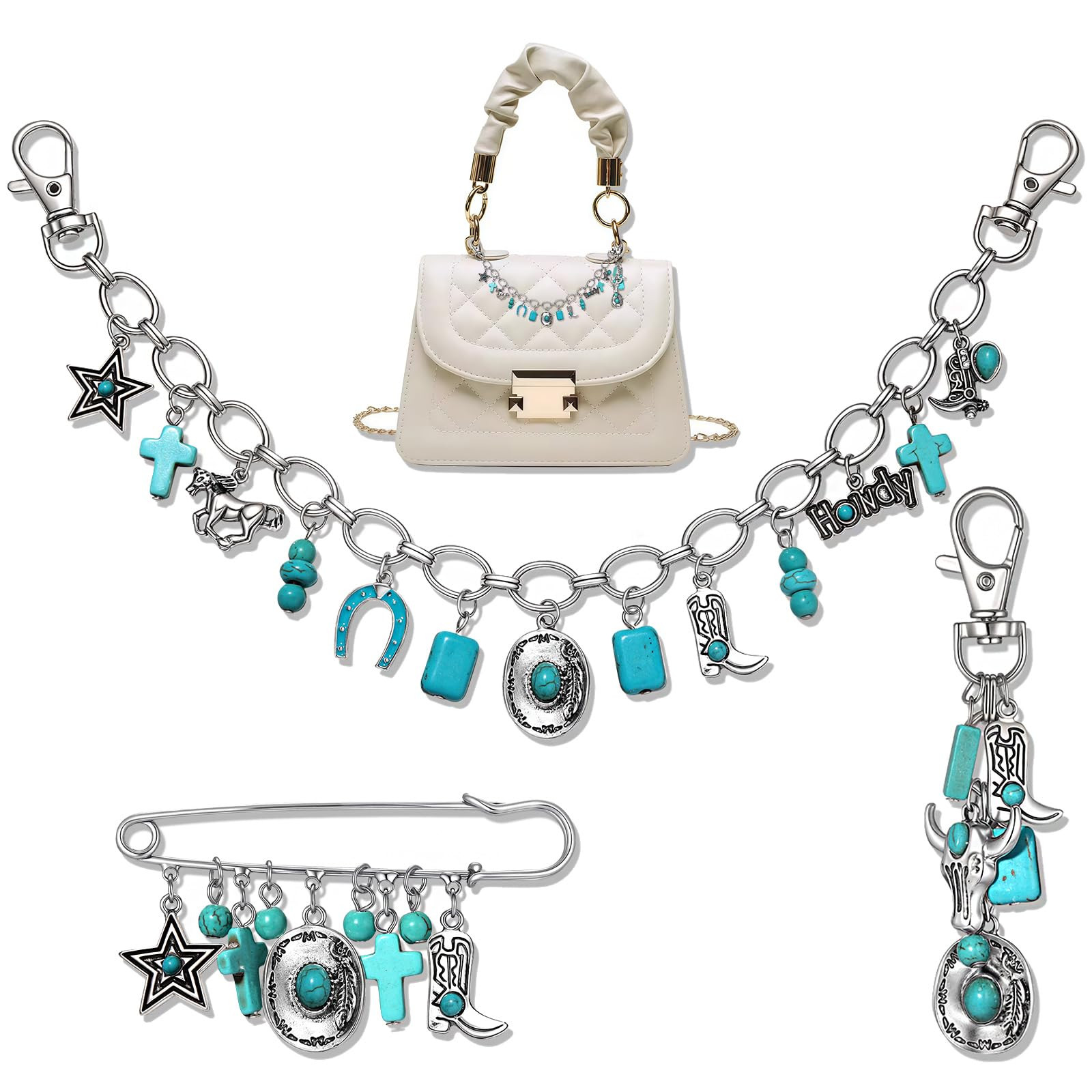 NVENF 3PCS Bag Charms Turquoise Strawberry Purse Charms for Handbags Cute Strawberry Keychain Wes... | Amazon (US)