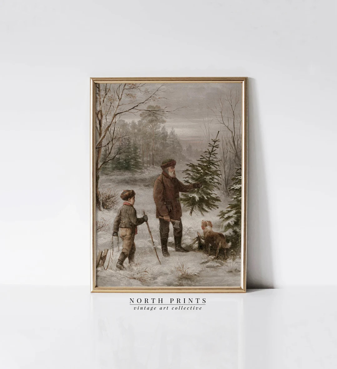 Country Christmas Vintage Painting  Winter Rustic Wall Art  - Etsy | Etsy (US)