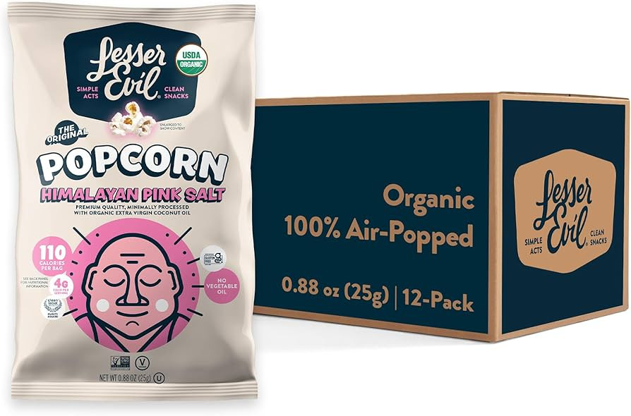 LesserEvil Himalayan Pink Salt Organic Popcorn, No Artificial Ingredients, Coconut Oil, Pack of 1... | Amazon (US)