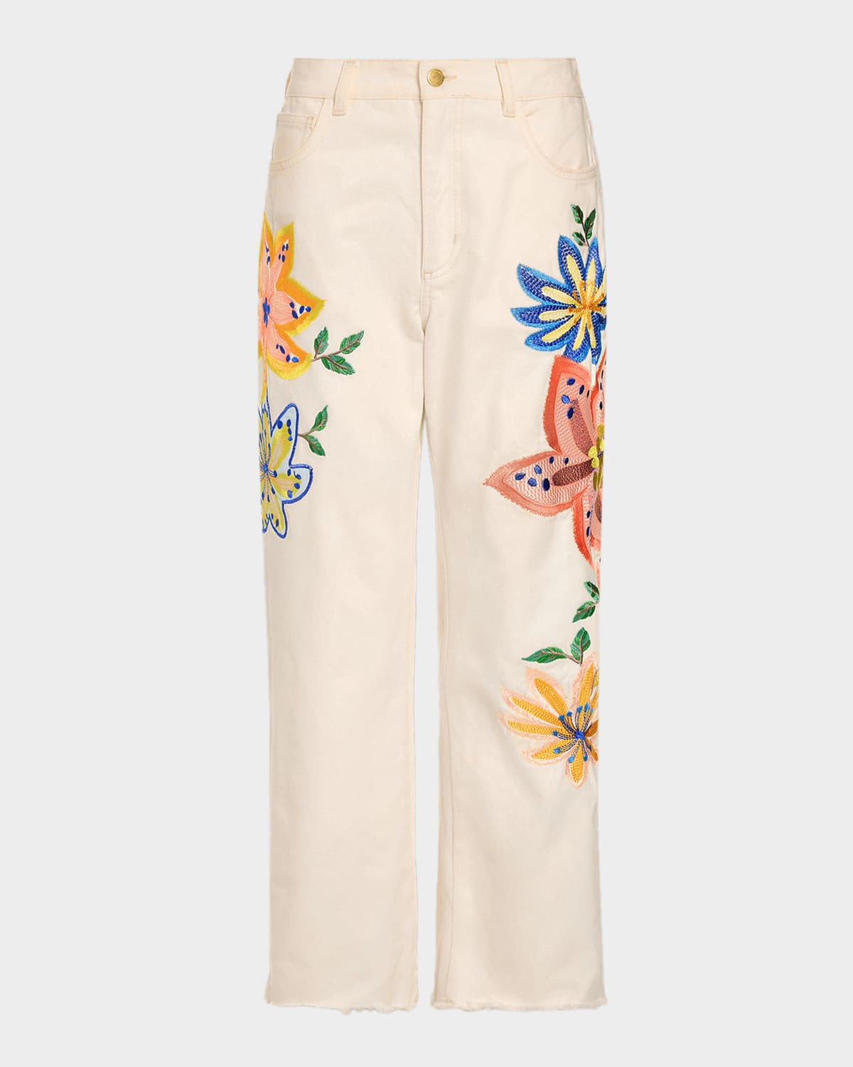 Amber Floral Embroidered Straight-Leg Jeans | Neiman Marcus