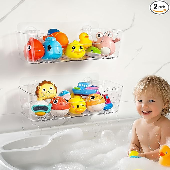 Bath Toy Storage Organizer 2 Pack, Transparent Bath Toy Holder with Drain Holes, Durable Plastic ... | Amazon (US)