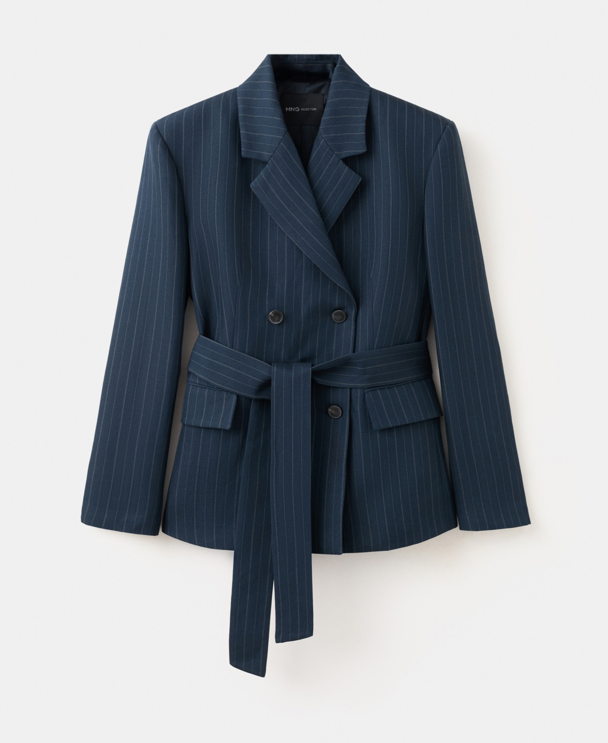 Selection Mango Women's Pinstriped Belted Blazer - Navy | Macy's
