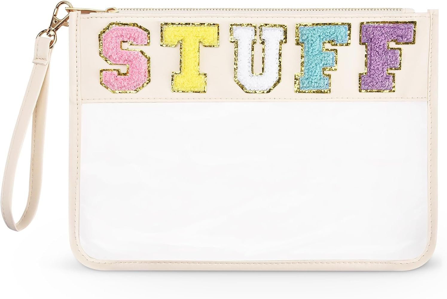 Chenille Letter Clear Bag - Stuff Pouch Cosmetic Bag for Women Girls, Varsity Stadium Travel Cute... | Amazon (US)