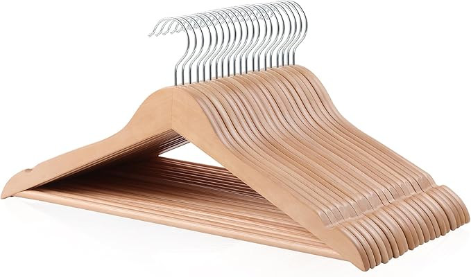 Amazon Basics Wood Suit Clothes Hangers - Natural, 20-Pack | Amazon (US)
