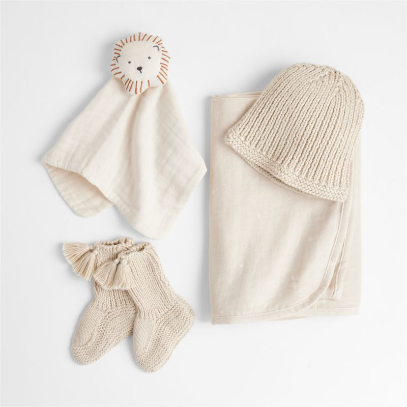 Lion 4-Piece Organic Cotton Baby Swaddle Gift Set | Crate & Kids | Crate & Barrel