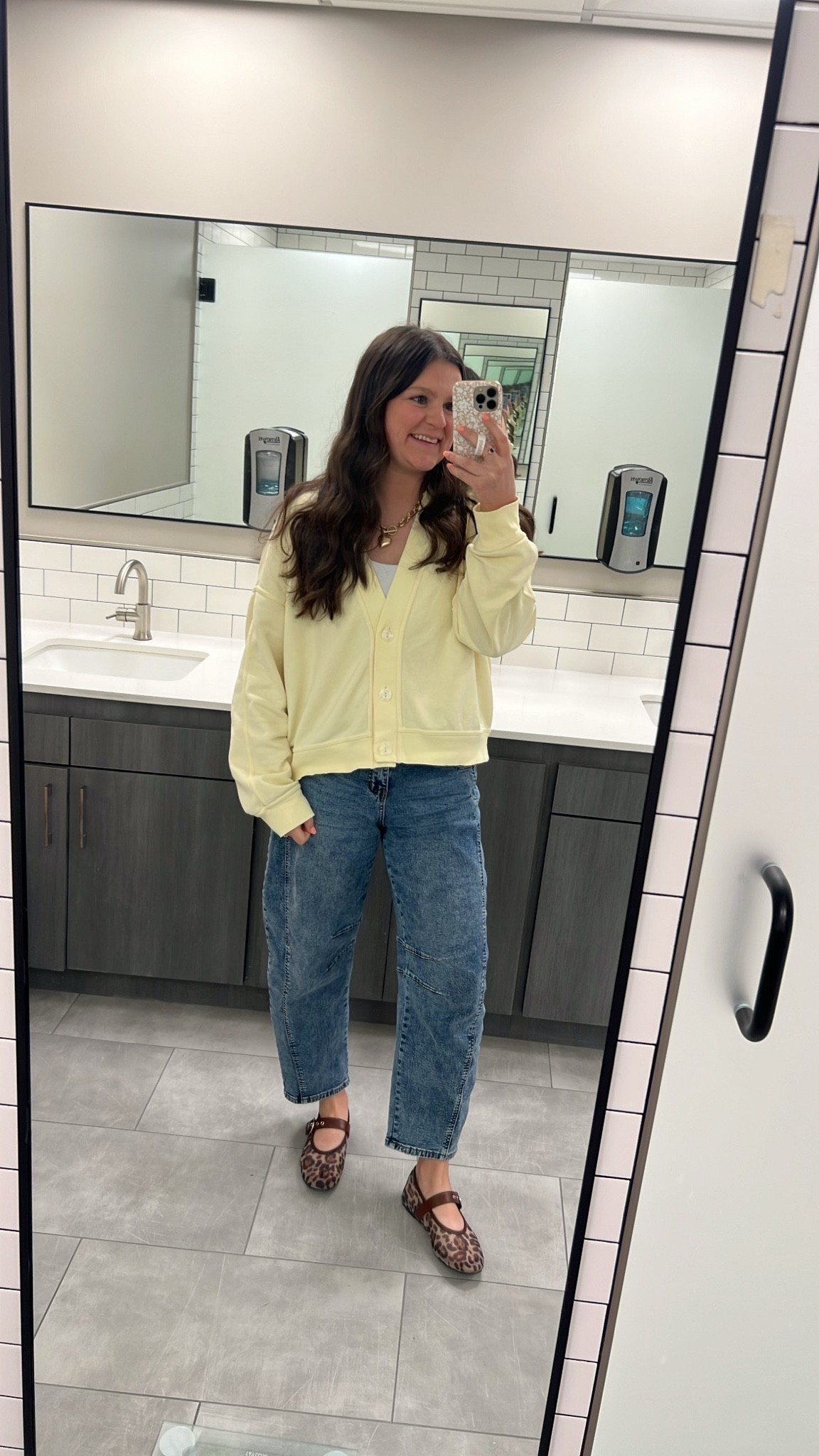 Comfy mom outfit! These jeans do not feel like jeans, they are soft and comfy. Wearing my true size medium :) 

Comfy mom outfit / mom outfit / comfy style / everyday outfit / casual outfit / casual workwear / business casual / casual mom / teacher outfit / jeans outfit / work outfit / mom jeans / barrel jeans / summer outfit / yellow top / cardigan top / comfy cute / leopard flats

#LTKmomlife #LTKootd