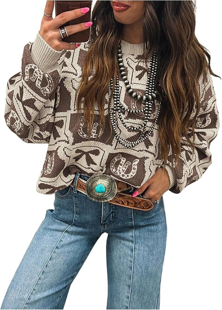 GORGLITTER Women's Cute Bow Vintage Sweater Christmas Oversized Chunky Cozy Pullover Sweaters | Amazon (US)