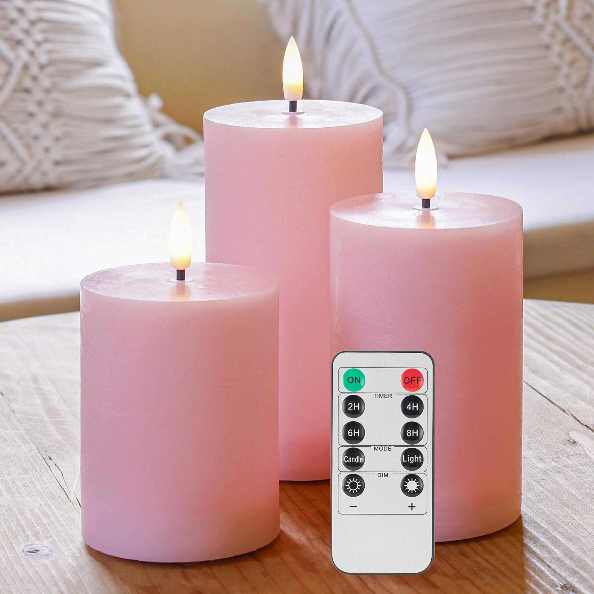 Pink Flameless Pillar Candles, Real Wax Battery Operated Candles with Remote, Flat Top Flickering... | Amazon (US)