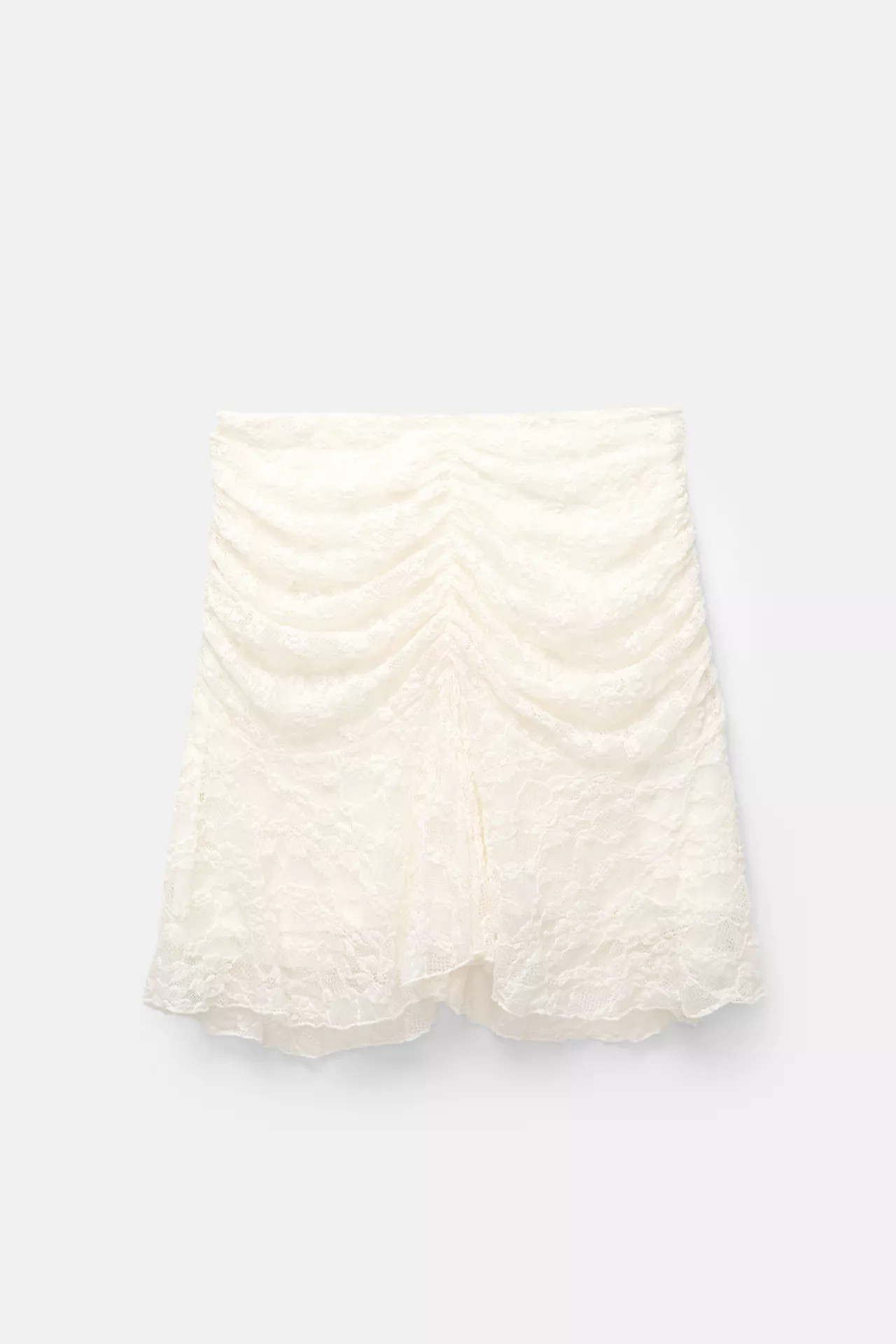 Gathered lace mini skirt with ruffles | PULL and BEAR UK