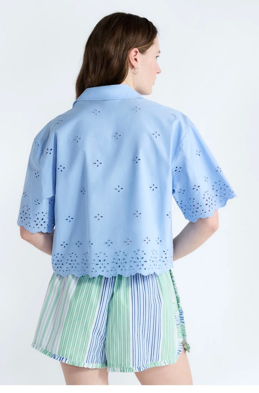 This cropped blue shirt, that is also eyelet, is super cute! It is a really great price point, too, and super cute for summer! 

#LTKOver40 #LTKMidsize #LTKSeasonal