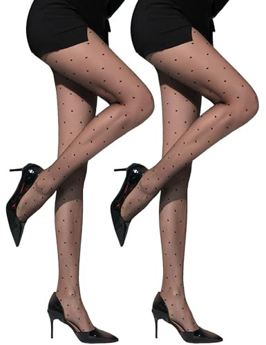 ZIHUA 2 Pairs Black Polka Dot Tights for Women, Sheer Nylon Stockings with Polka Dot, Black L | Amazon (US)