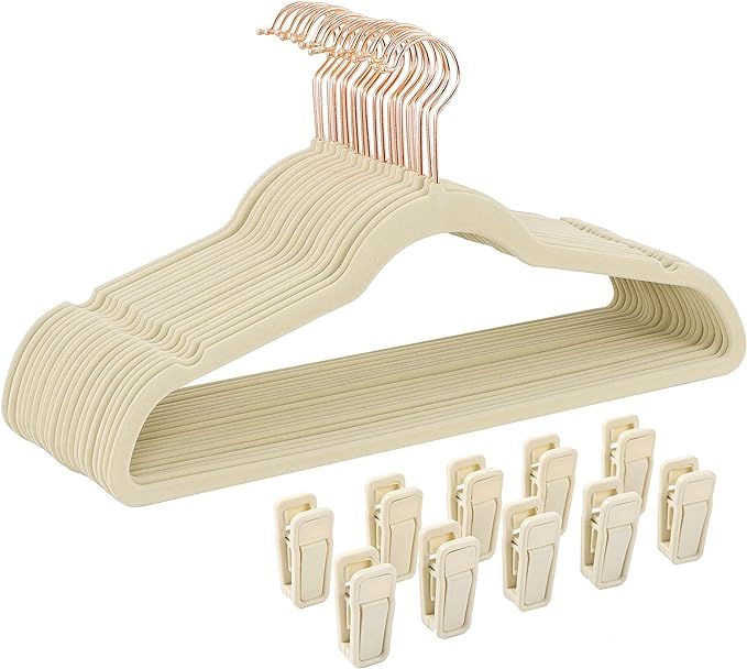 Finnhomy Heavy Duty 50 Pack Clothes Hangers with 10 Multiple Use Finger Clips, Non-Slip Sturdy Ve... | Amazon (US)