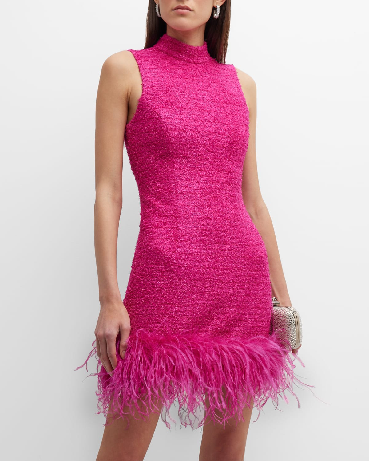 Palais Feather-Trim Cutout Tweed Mini Dress | Neiman Marcus