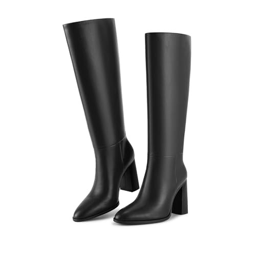 wetkiss Pointed Toe Knee High Boots Women Chunky Heel Wide Calf Pull On Tall Boots for Work Date ... | Amazon (US)