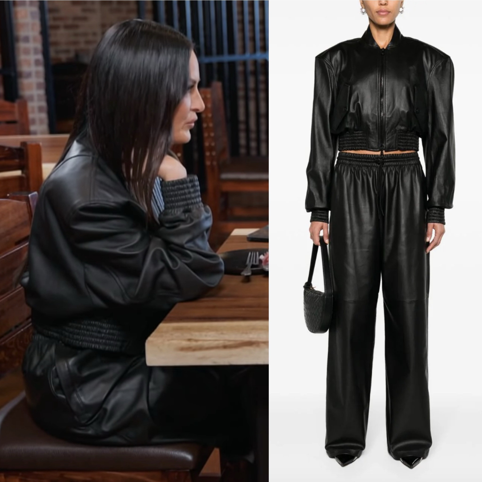 Lisa Barlow’s Black Leather Bomber Jacket and Pants