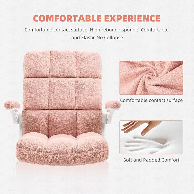 SEATZONE Pink Office Chair Home Office Desk Chairs with Flip-up Armrest, Rolling Desk Chair with ... | Amazon (US)