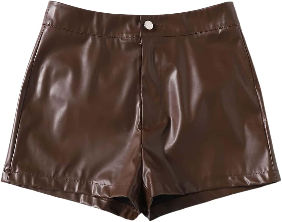 Floerns Women's PU Leather High Waisted Straight Leg Skinny Shorts | Amazon (US)