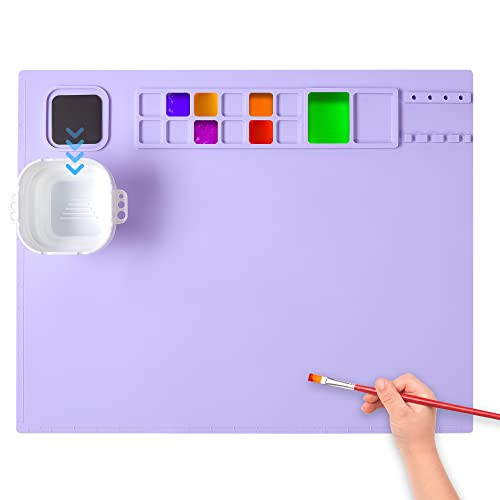 AWOKE Silicone Painting Mat - 20"X16" Silicone Art Mat with 1 Water Cup for Kids - Craft Mat has12 Color Dividers - 2 Paint Dividers (Purple) | Amazon (US)