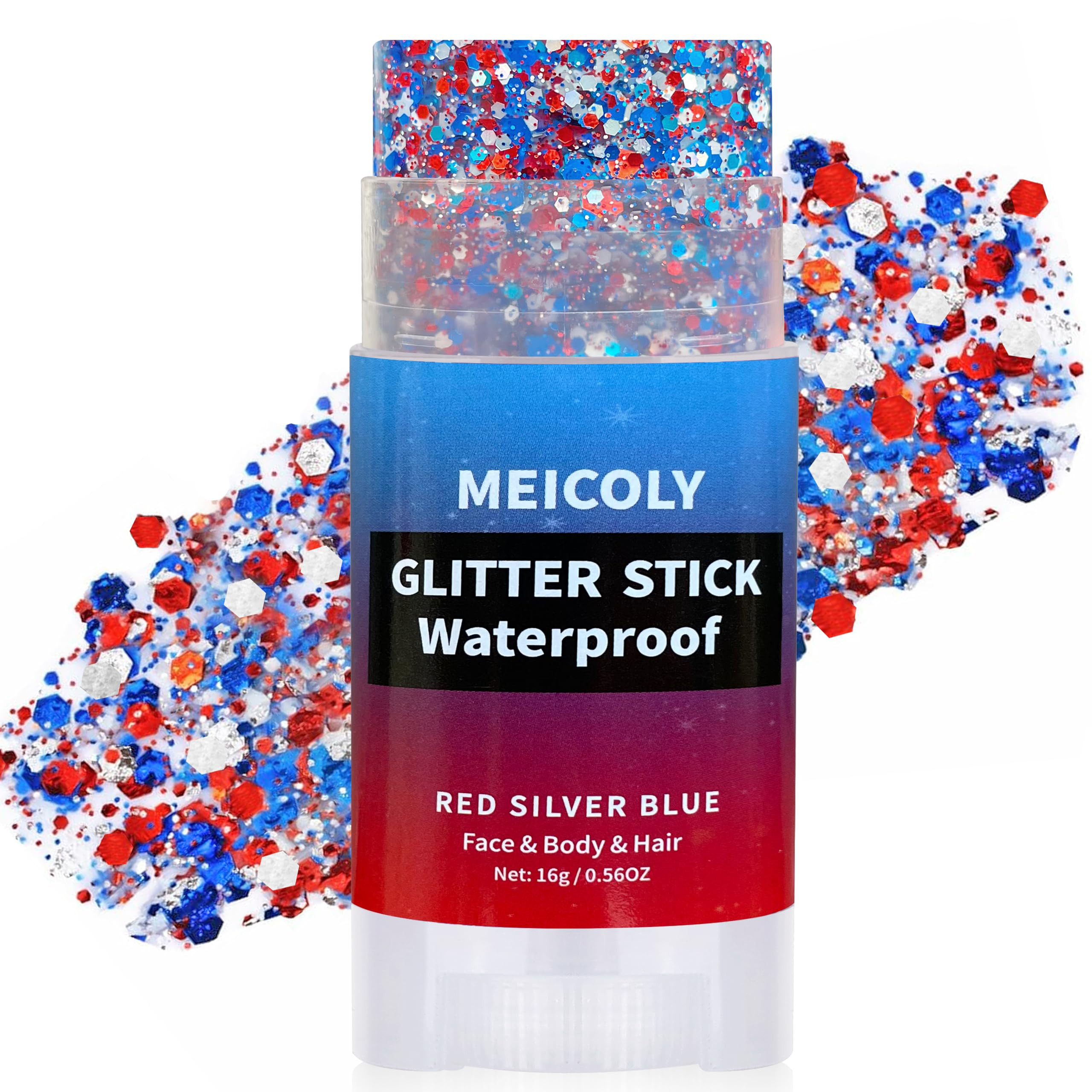 MEICOLY Red White and Blue Face Body Glitter Stick,4th of July Accessories Outfits for Women,Fourth of July Patriotic 250th Anniversary Hair Glitter Stick,Softball Baseball Glitter Makeup | Amazon (US)