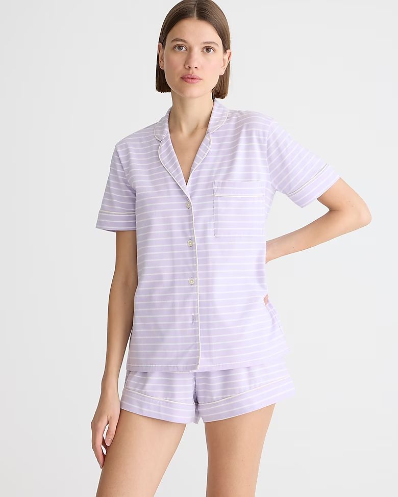 New dreamy cotton short-sleeve pajama short set in stripe | J.Crew US