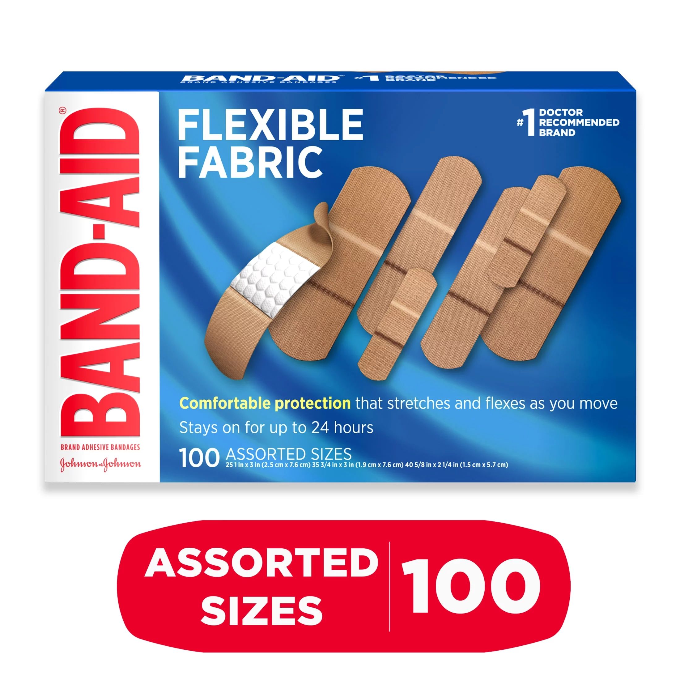 Band-Aid Brand Flexible Fabric Adhesive Bandages, Assorted, 100 ct | Walmart (US)