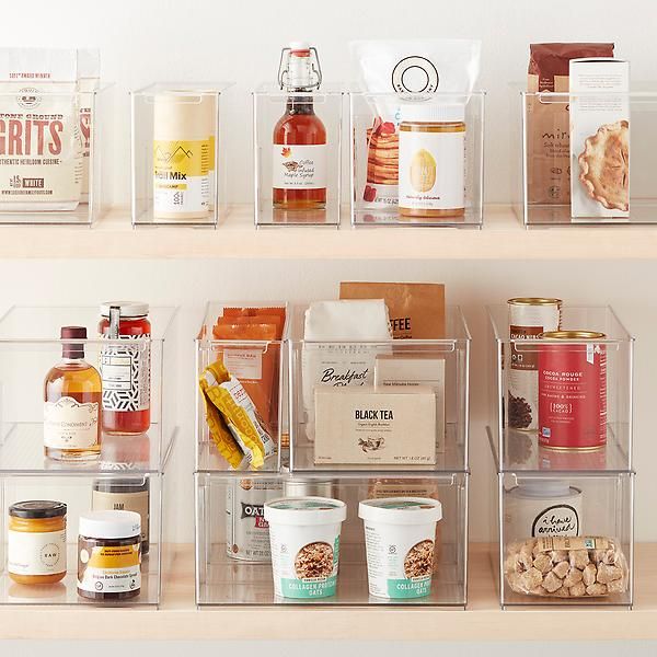 Everything Organizer Medium Shelf Depth Pantry Bin w/ Divider Clear | The Container Store