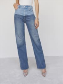 Click for more info about Wilder Two Tone High Rise Wide Leg Jeans