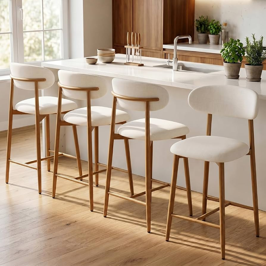 AQO Counter Height Bar Stools Set of 4, Upholstered Counter Stools Modern Barstools with Metal Le... | Amazon (US)