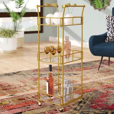 Armando 3 Tier Square Bar Cart Mistana™ Frame Color: True Gold | Wayfair North America