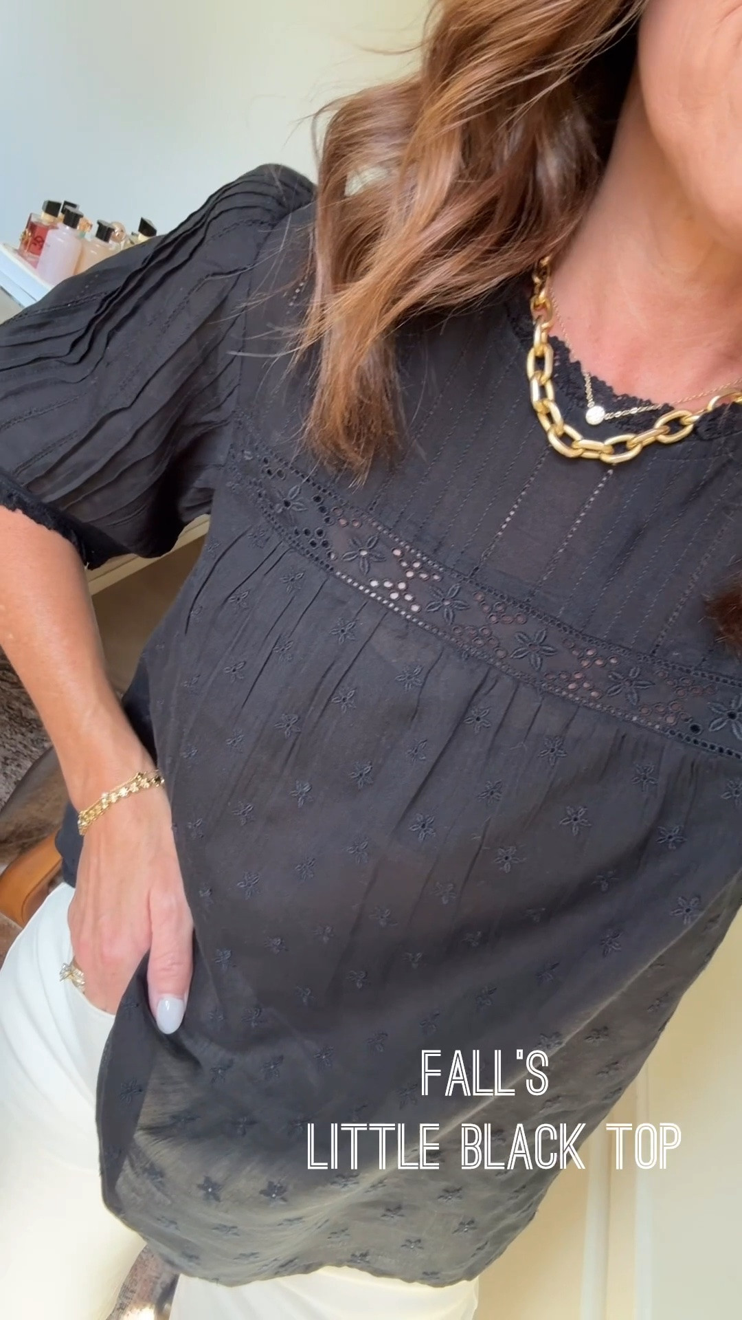 Pintucked lace black top for early Fall. 
Size XS.

#LTKootd #LTKSeasonal #LTKOver40