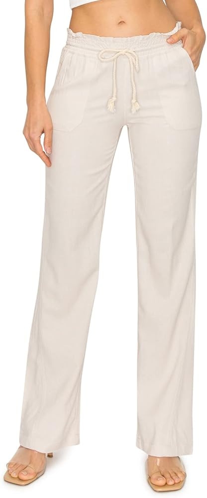 Cali1850 Women's Casual Linen Pants - 32" Inseam Oceanside Drawstring Smocked Waist Lounge Beach ... | Amazon (US)