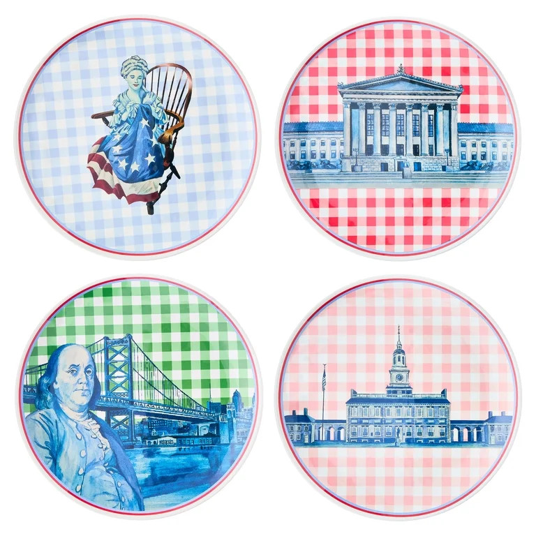 Sheila Bridges Philadelphia Collection Multicolor Gingham 10.85" Melamine Dinner Plates, 4 Count | Walmart (US)