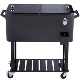 Rolling Ice Chest Cooler Cart 80 qt. Portable Bar Drink Cooler, Stand Up Cooler Beverage Bar | The Home Depot