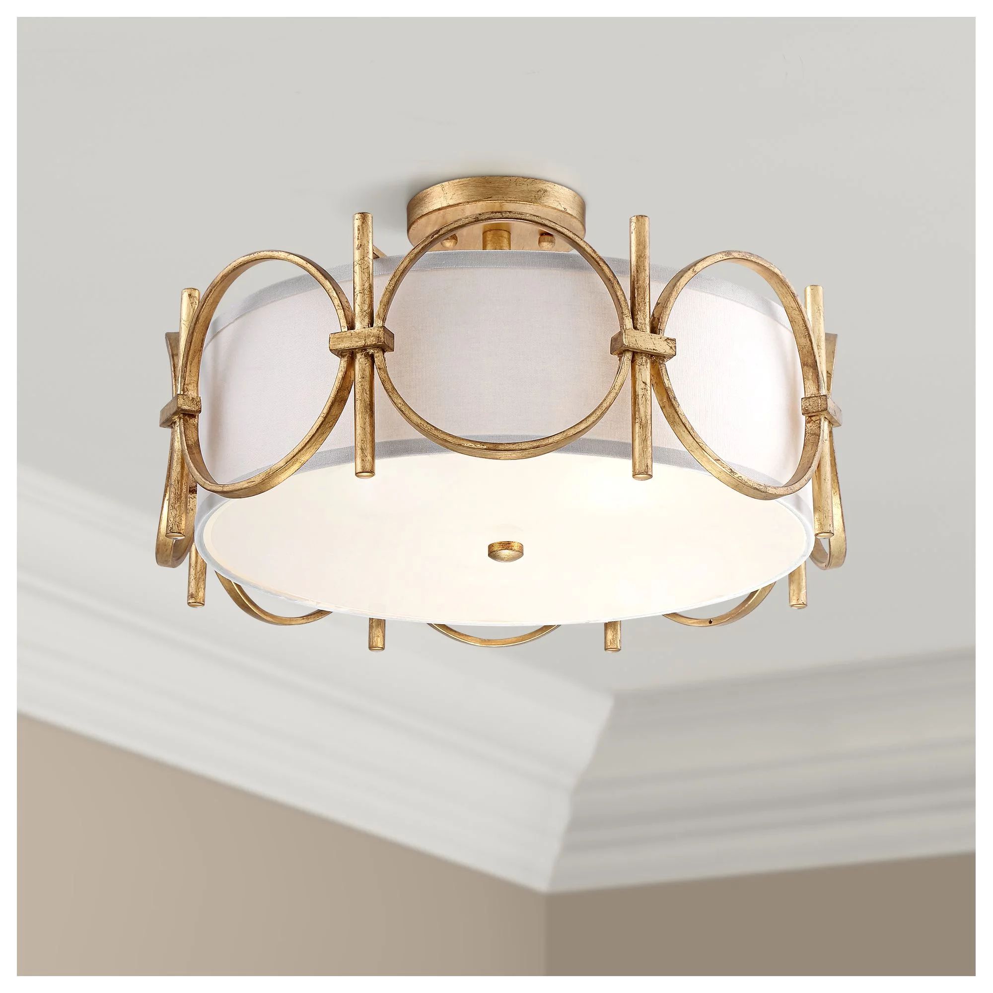 Barnes and Ivy Mid Century Modern Ceiling Light Semi Flush Mount Fixture Gold 18 1/4" Wide White ... | Walmart (US)