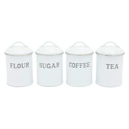 Set of 4 White Metal Sugar Coffee Tea Flour Sugar Canisters Containers with Lids for Kitchen Counter | Walmart (US)