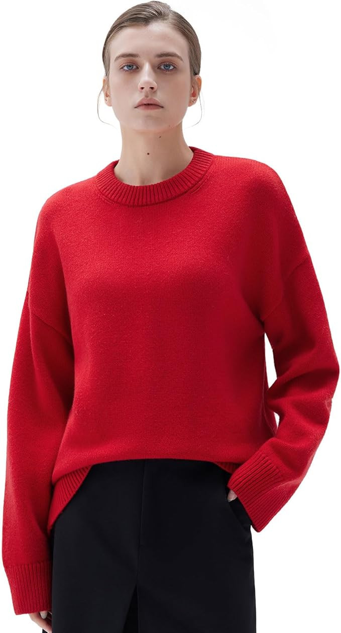 SUUKSESS Women Cashmere Blend Oversized Crew Neck Long Sleeve Pullover Sweaters | Amazon (US)
