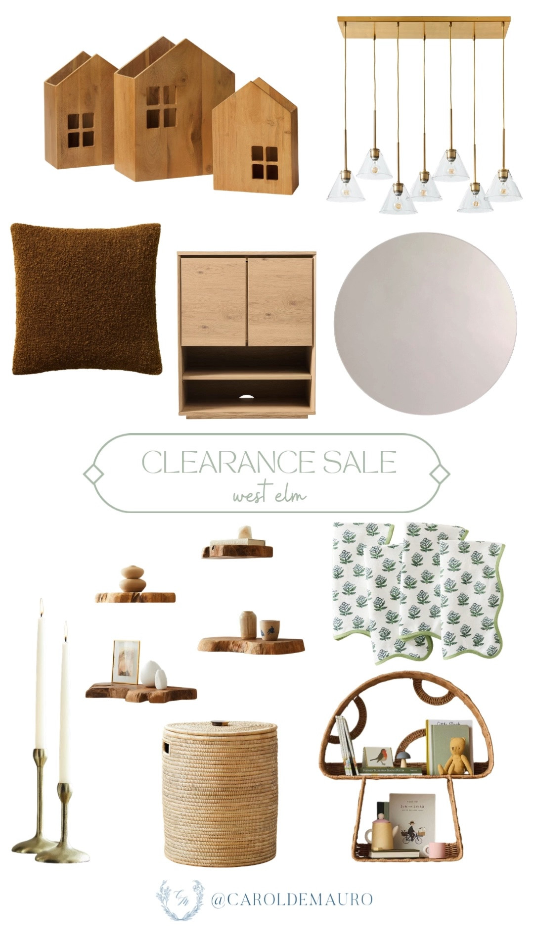 west elm, clearance sale, on sale, discounted, home decor, wooden aesthetic, neutral palette, lighting fixture, wall shelves, woven laundry hamper, gold candle holders, table napkins, throw pillows

#LTKHome