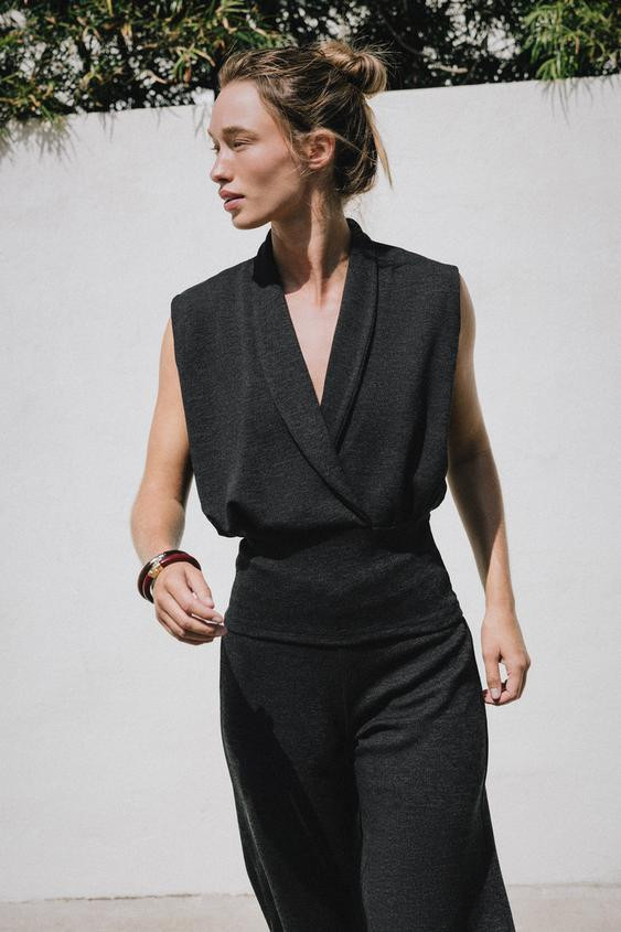 SURPLICE PIQUÉ TOP | Zara US