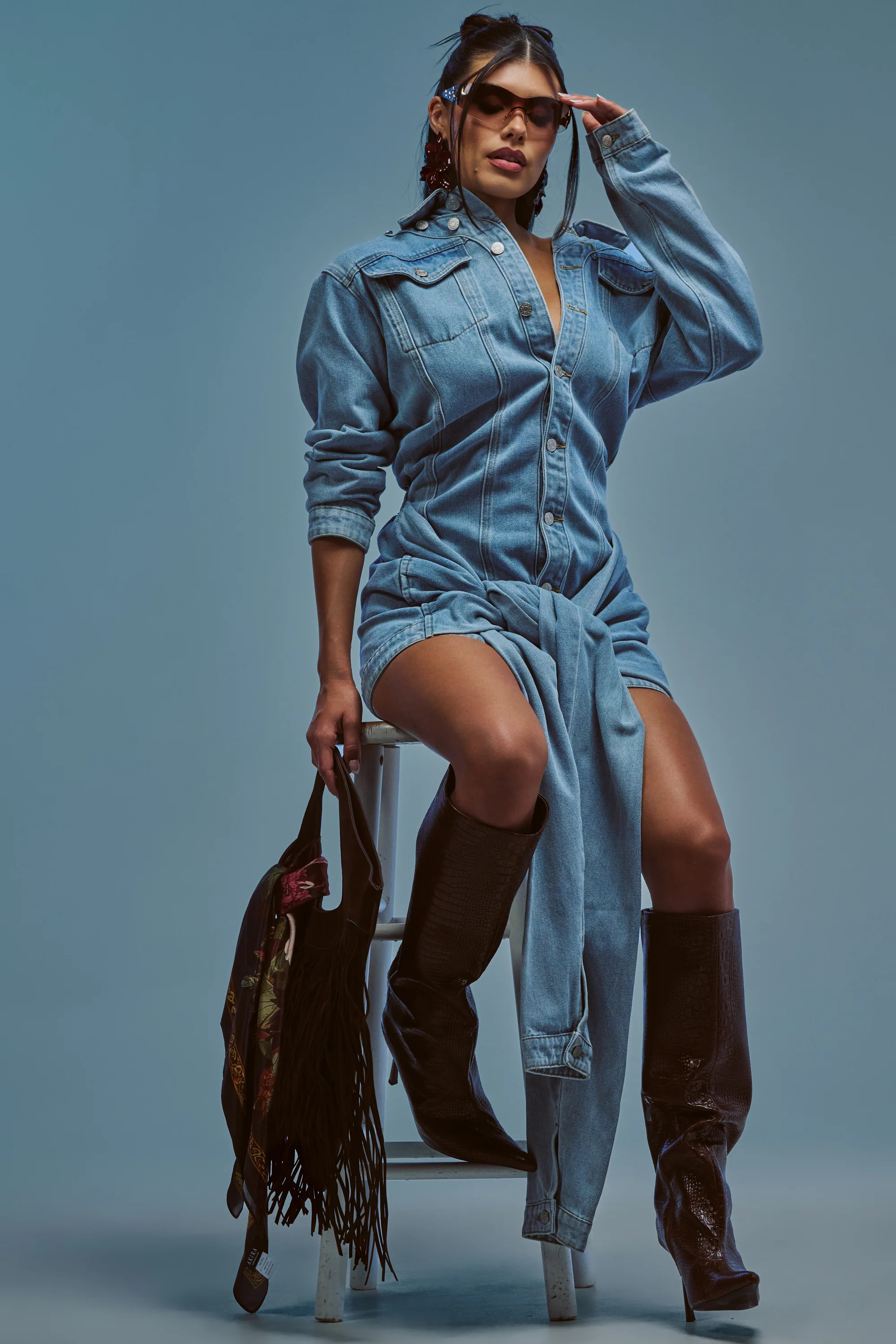 MAGNETIC ENERGY DENIM MINI DRESS | AKIRA