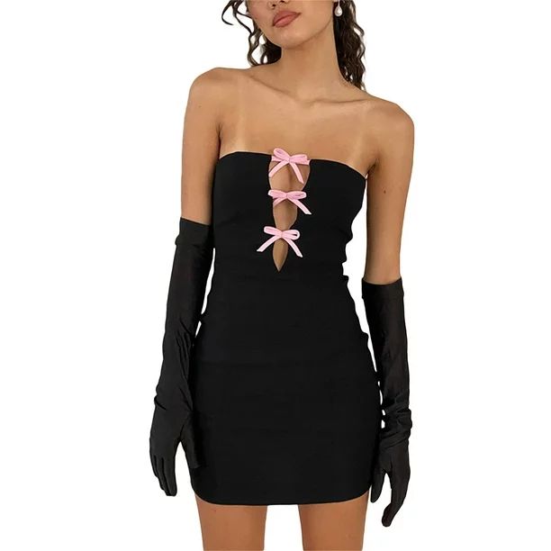 Women Bodycon Tube Top Dress Sleeveless Off-shoulder Bow Decor Party Mini Dress Streetwear - Walm... | Walmart (US)