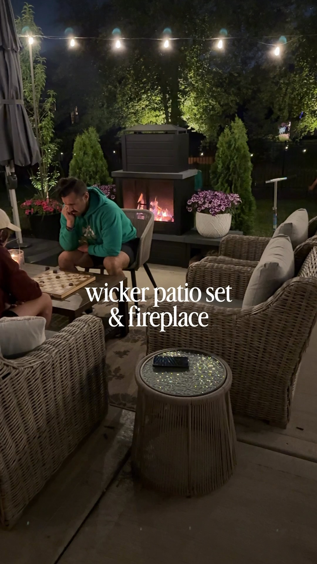 Wicker patio set & fireplace for the coziest outdoor patio living space.

#LTKHome #LTKSeasonal #LTKSaleAlert