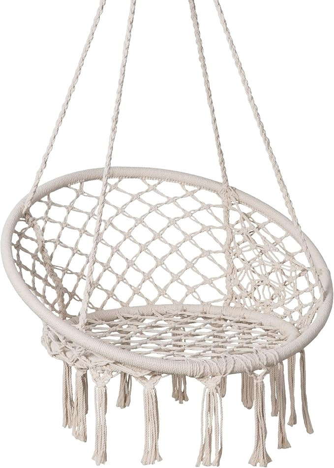 SUNCREAT Hammock Chair Macrame Swing with Side Pocket, Hanging Cotton Rope Hammock Swing Chair fo... | Amazon (US)