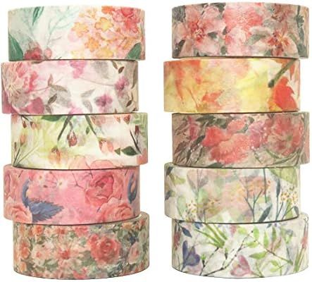 Yubbaex 10 Rolls Spring Flowers Washi Tape Set Masking Decorative Tapes (Warm Tone) | Amazon (US)