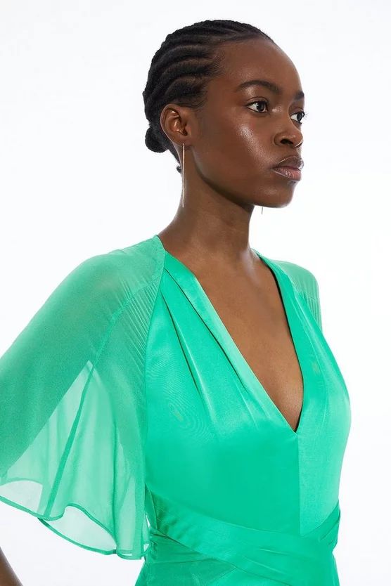 Viscose Georgette Angel Sleeve Woven Maxi Dress | Karen Millen US